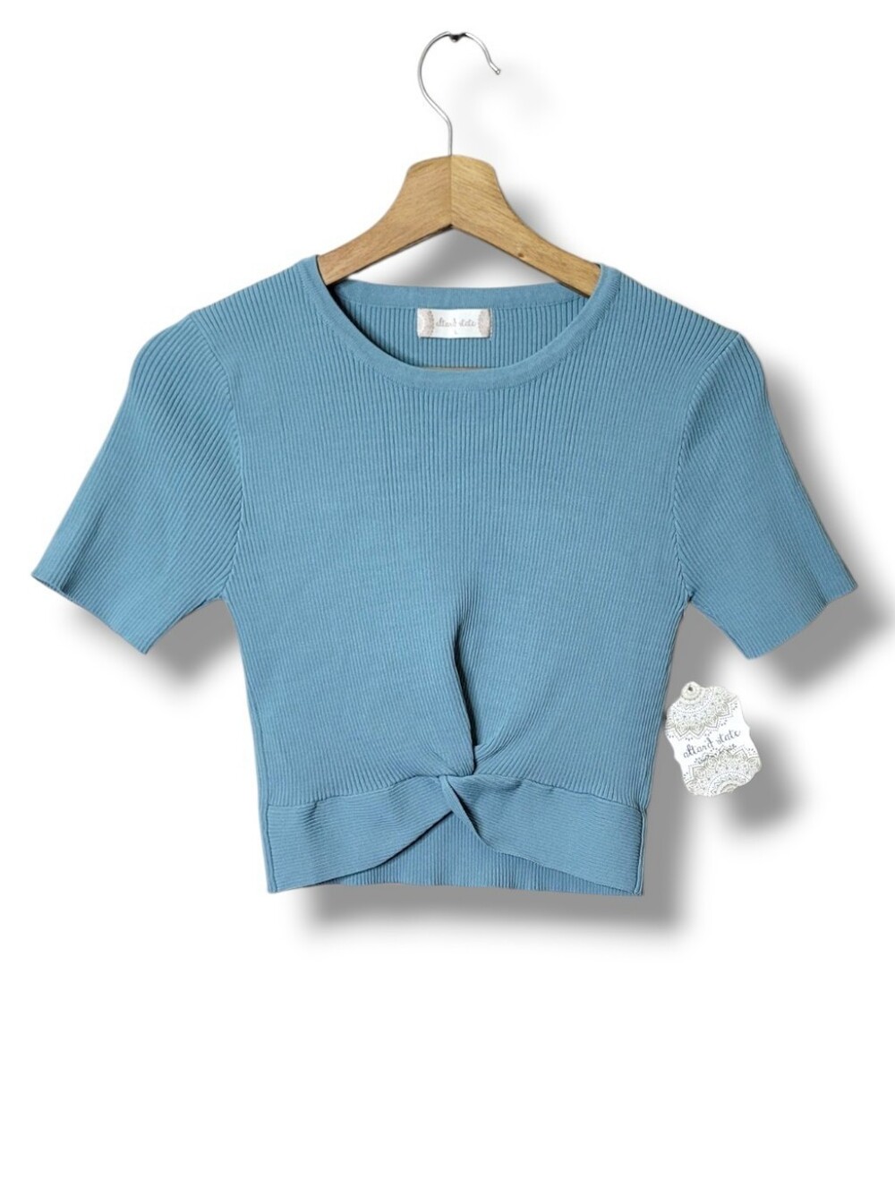 Altar'd State Dusty Blue Ribbed Twist-Front Crop Top